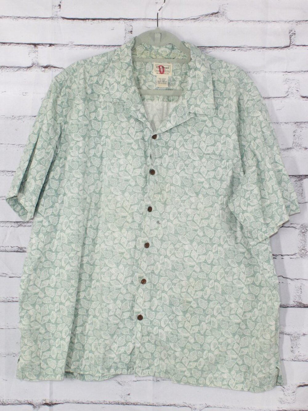 LL Bean Tropics Short Sleeve Shirt Juniper Sea Shells Traditional Fit XL